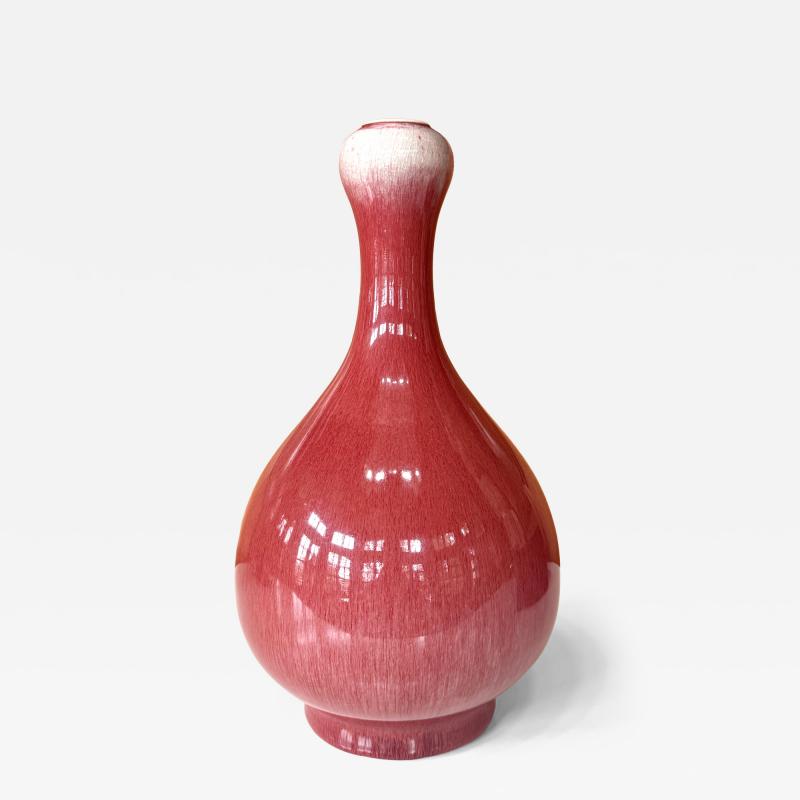 Tall Antique Chinese Langyao Red Ceramic Vase Qing Qianlong Mark