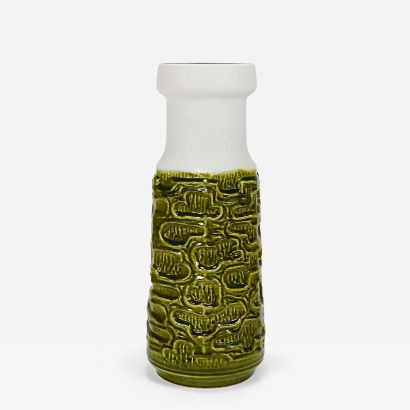 Tall Brutalist Op Art Green White Terracotta Floor Vase Austria 1970s