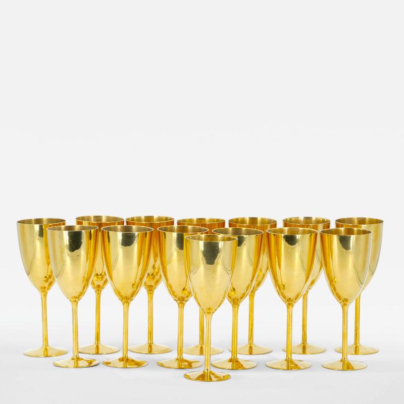 Tall English Sheffield Gilt wine Water Goblets Service 14 People