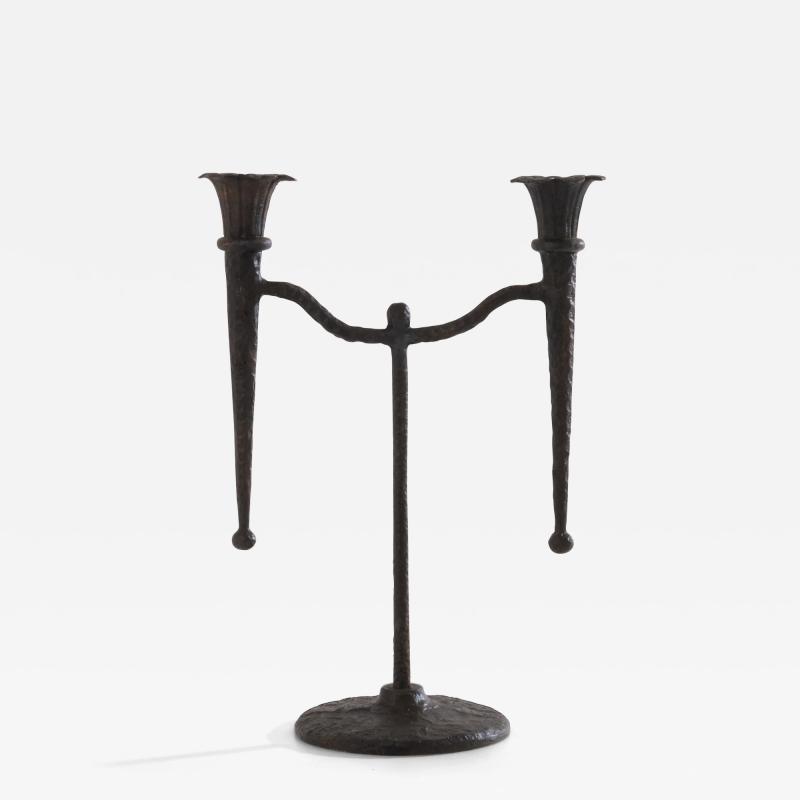 Tall French brutalist bronze candlestick 1940