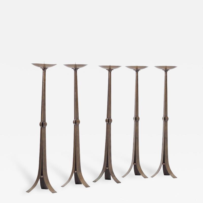 Tall Hammered Brutalist Brass Candelabra