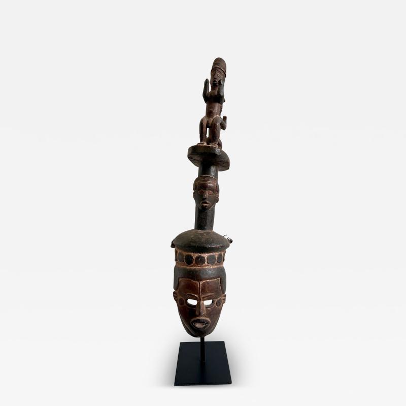 Tall Ibibio Head Mask with Polychrome Nigeria Africa Provenance