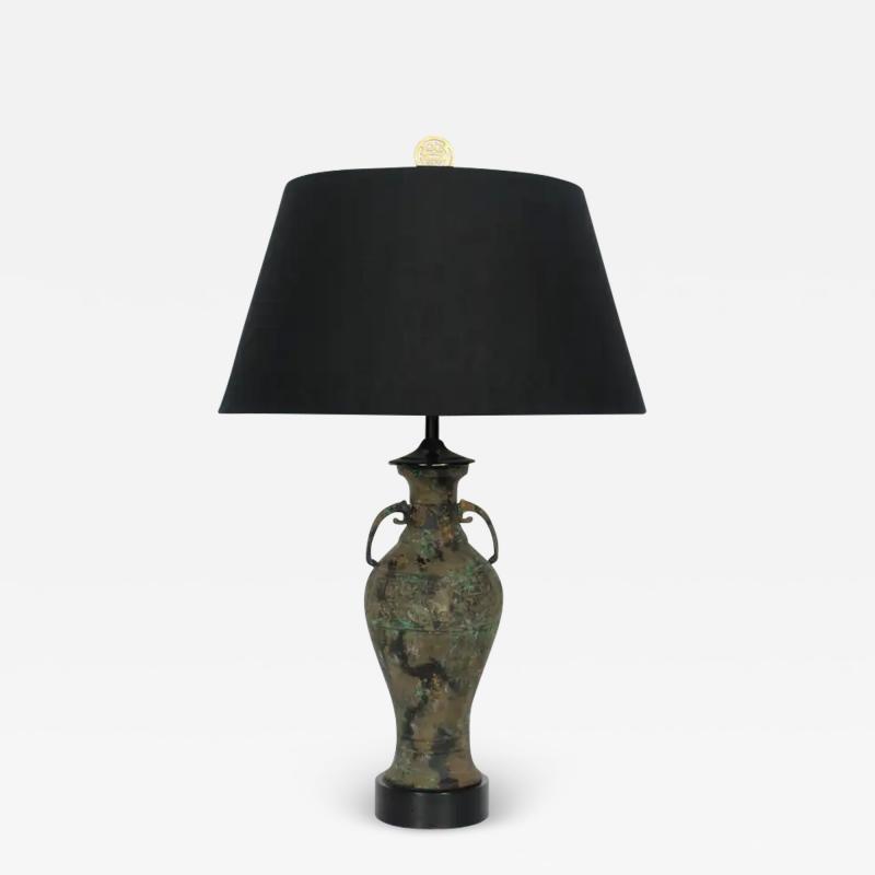 Tall Laurel Lamp Company Ancient Asian Style Bronze Table Lamp 1950s