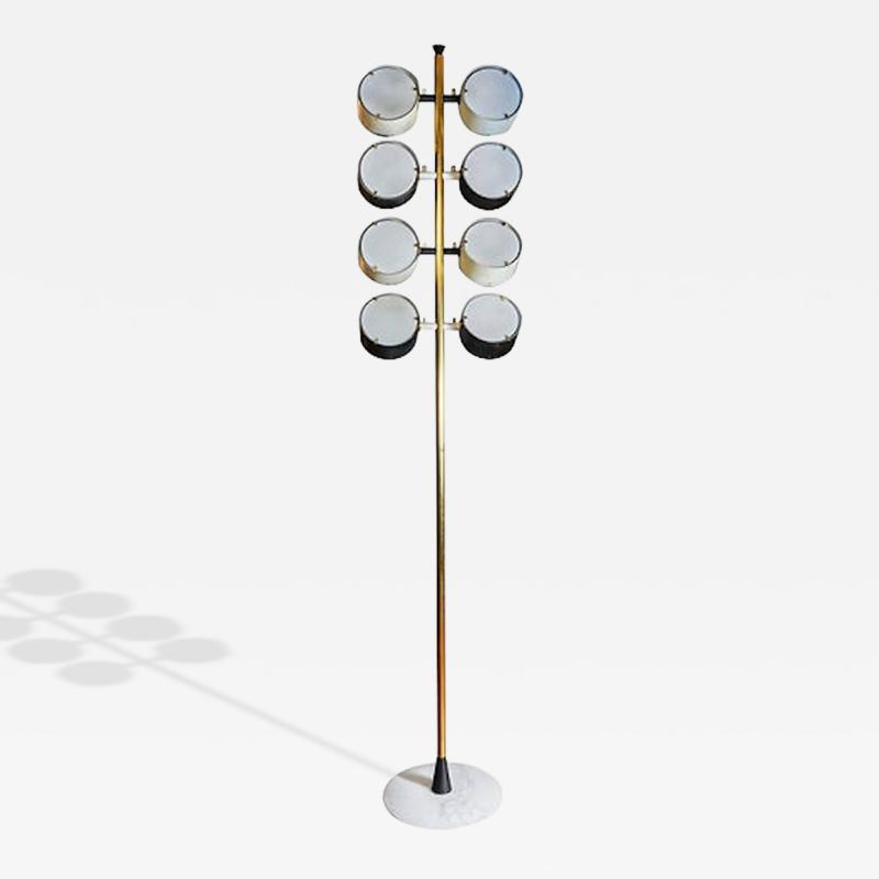 Tall Midcentury Marble Brass Metal and Plexiglass Six Lights Floor Lamp