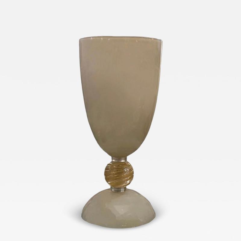 Tall Murano Glass Pedestal Vase with Gold Inclusions