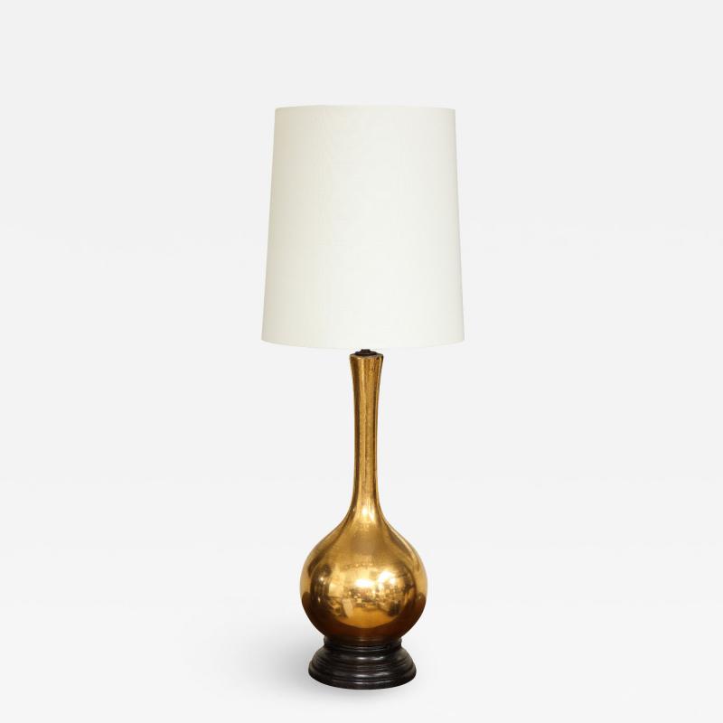 Tall Porcelain Lamp with Gold Craquelure Glaze