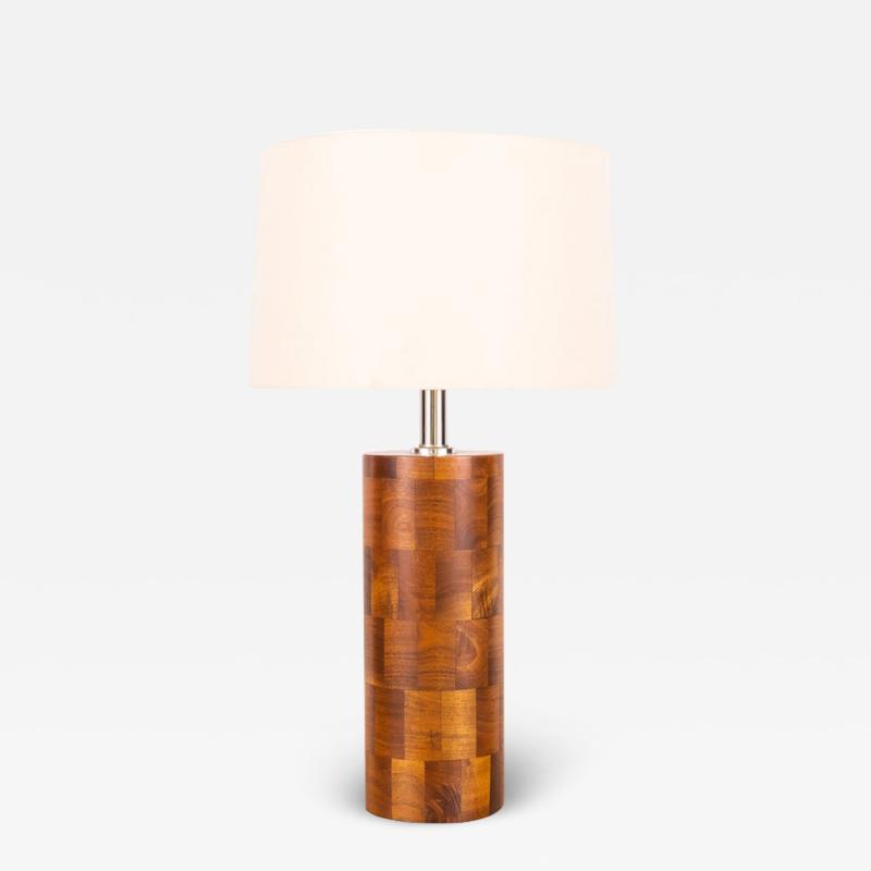 Tall Wood Block Column Lamp With Linen Shade by Amter Craft