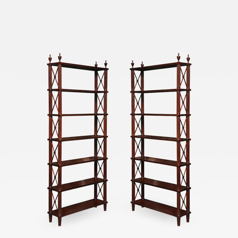 Tall pair of solid mahogany Directoire style bookcases or etageres