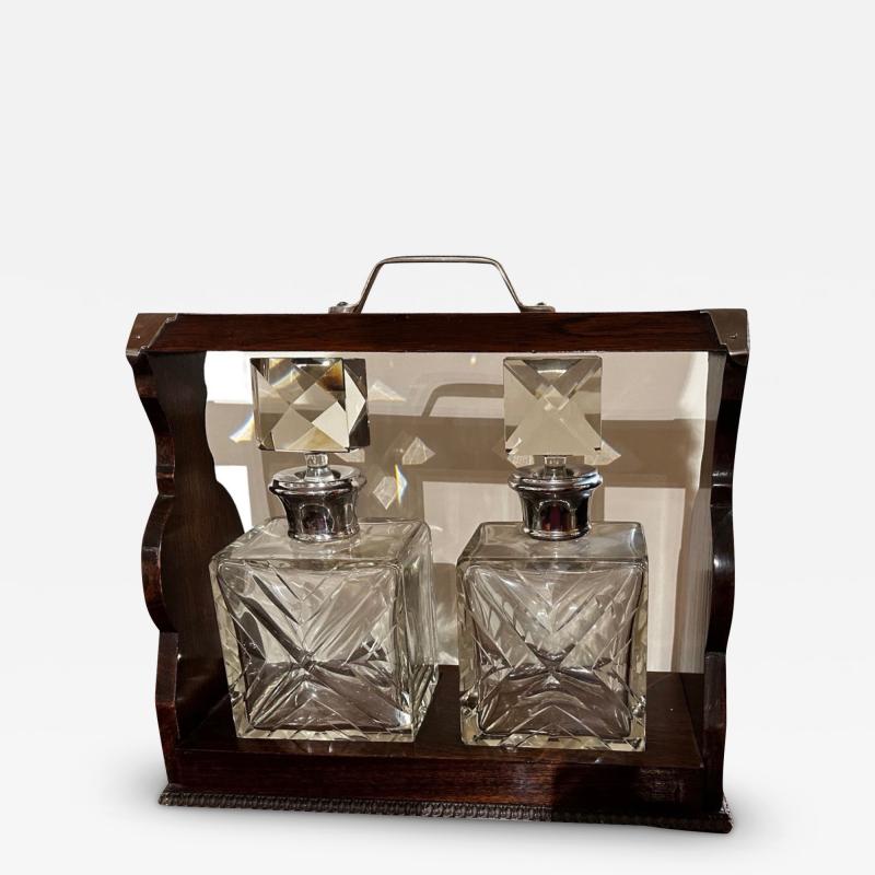 Tantalus Two Decanter Art Deco Set with Wood Holder