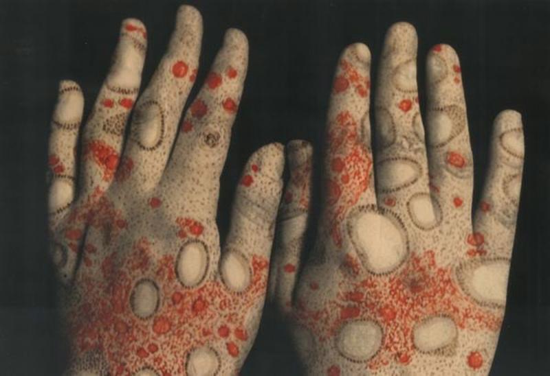 Tatiana Parcero Interior Cartography 18 Hand w red white cells 