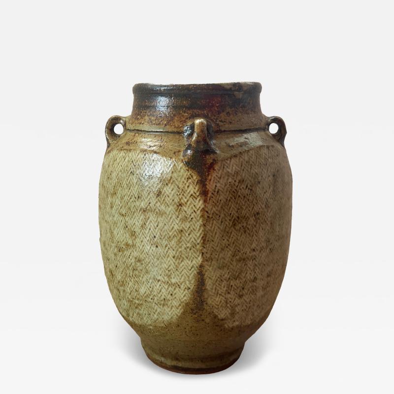 Tatsuzo Shimaoka Mashiko J mon Style Tsubo Vase with Rope Impressed Z gan Inlay