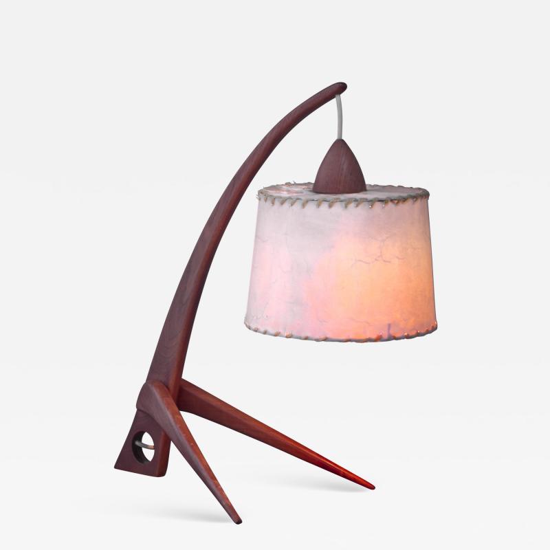 Teak table lamp with paper shade