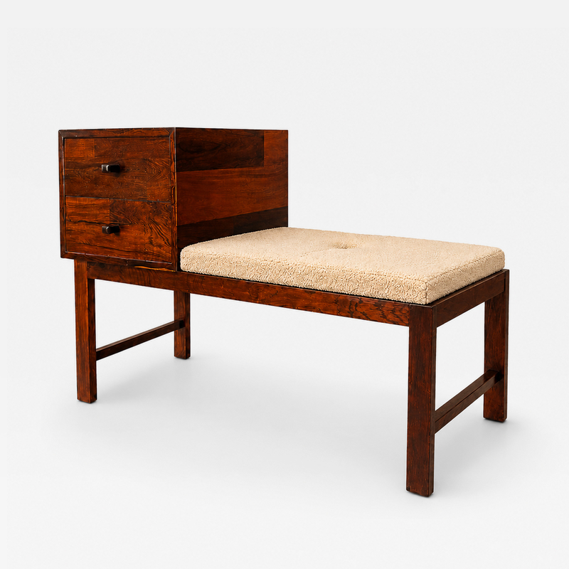 Telephone Bench with Integrated Two Drawer Cabinet and Shearling Cushion