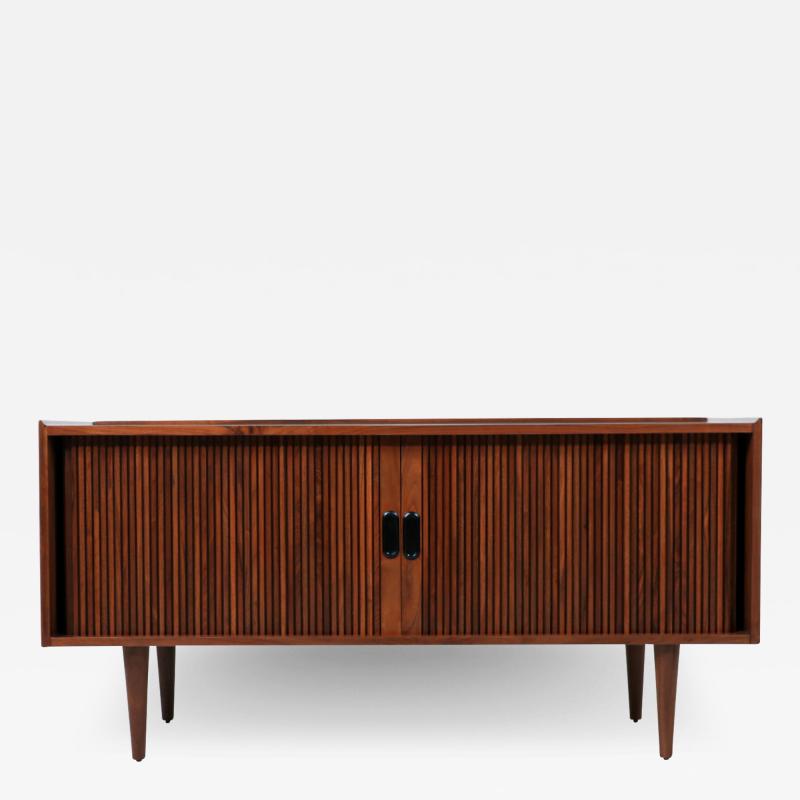 Tempo of California Mid Century Walnut Tambour Door Credenza by Merton L Gershun