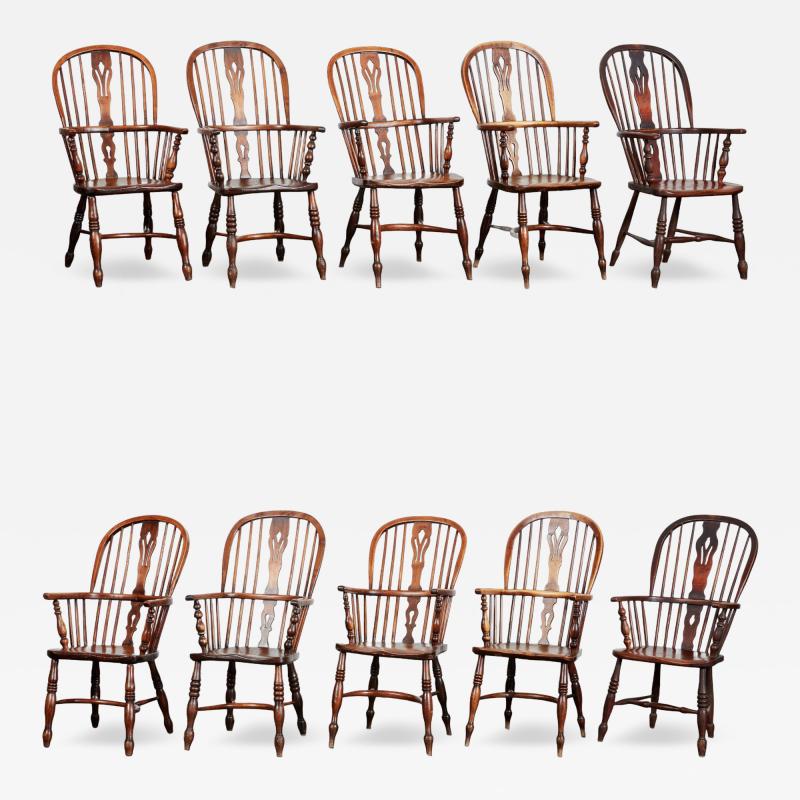 Ten English High Back Windsor Armchairs