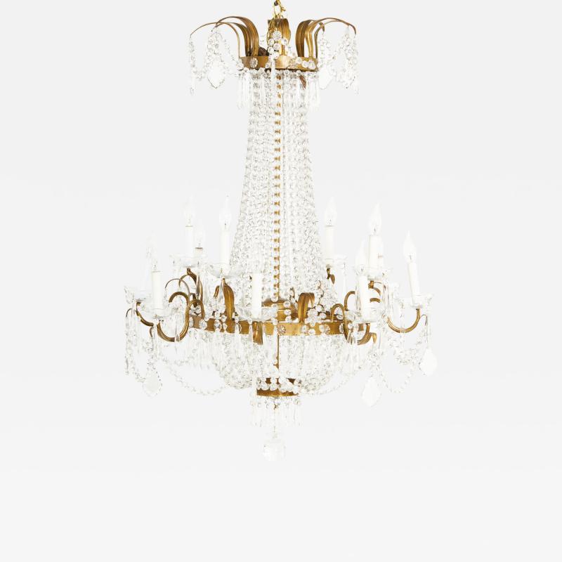 Ten Light Crystal Chandelier Gilt Brass Frame
