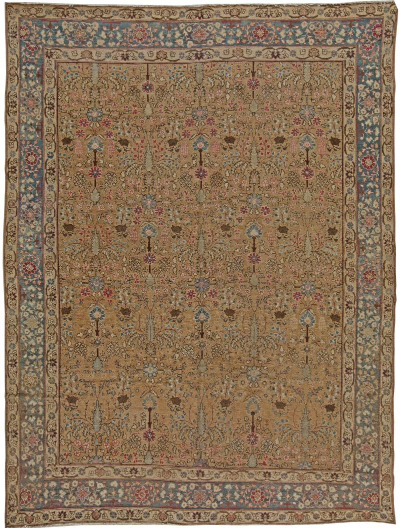 Terracotta Antique Persian Tabriz Rug