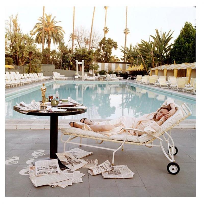 Terry O Neill Faye Dunaway at the Pool Lying Down signed 