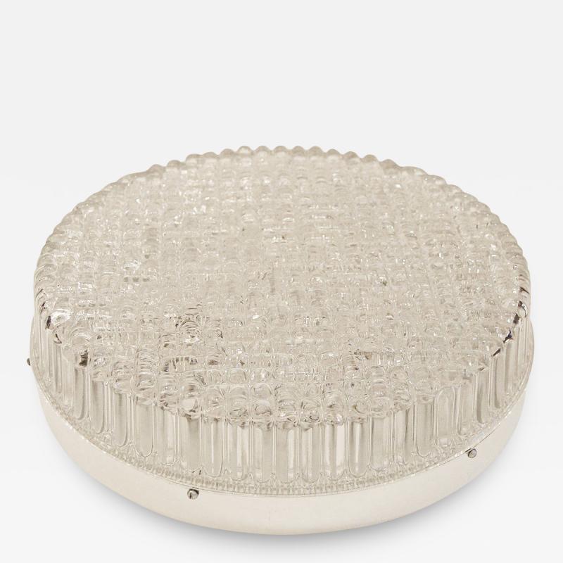 Textured Grid Pattern Industrial Glass Flush Mount