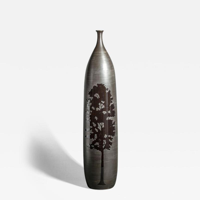 Thai Ceramic Tall Vase with Tree Design