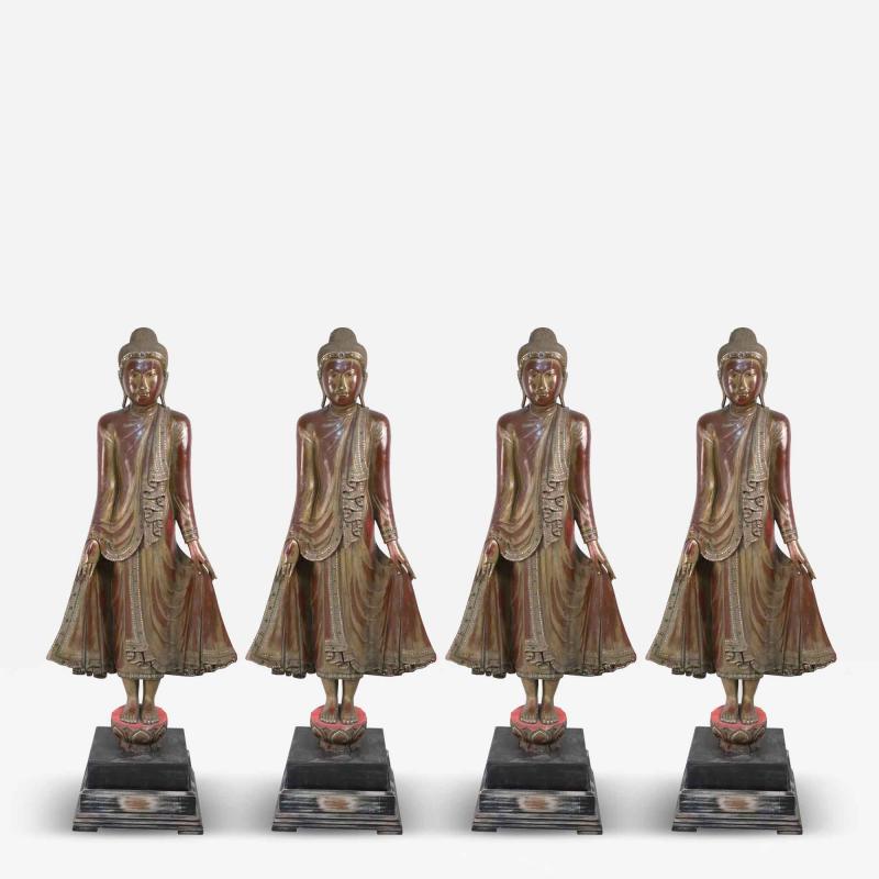 Thai Gold and Red Wooden Bodhisattva Statues