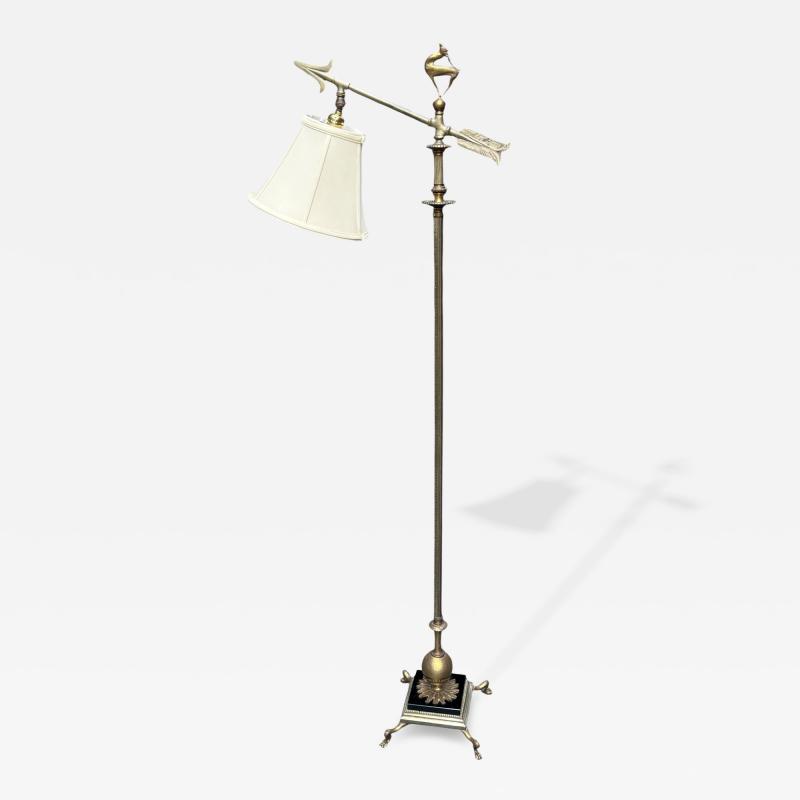 The Crest Company Crest Lighting Co ART DECO BRONZE BLACK MARBLE FLOOR LAMP WITH BRONZE DEER FINIAL BY CREST