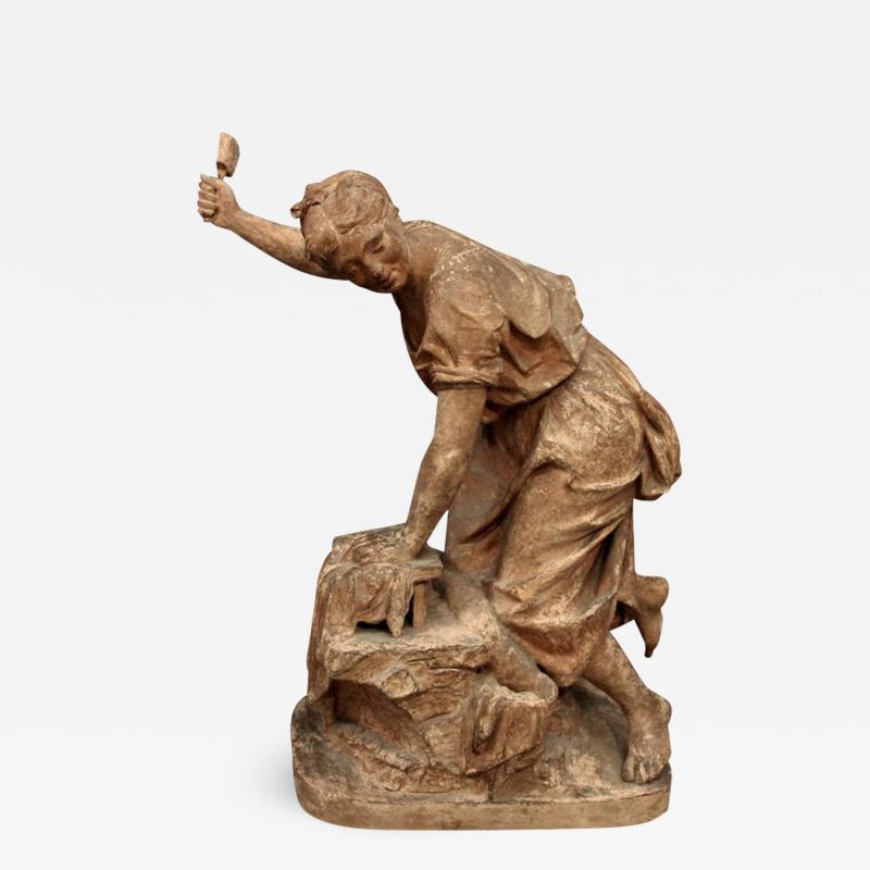 The washer woman original French terracotta signed and dated 1870