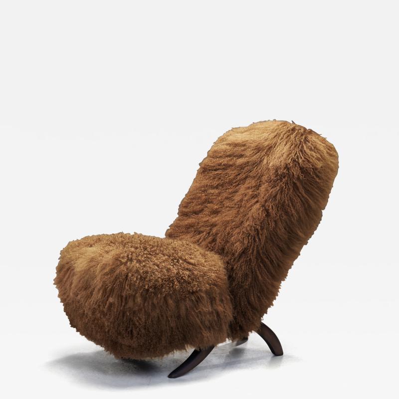 Theo Ruth Congo Lounge Chair in Mongolian Shearling by Theo Ruth The Netherlands 1950s