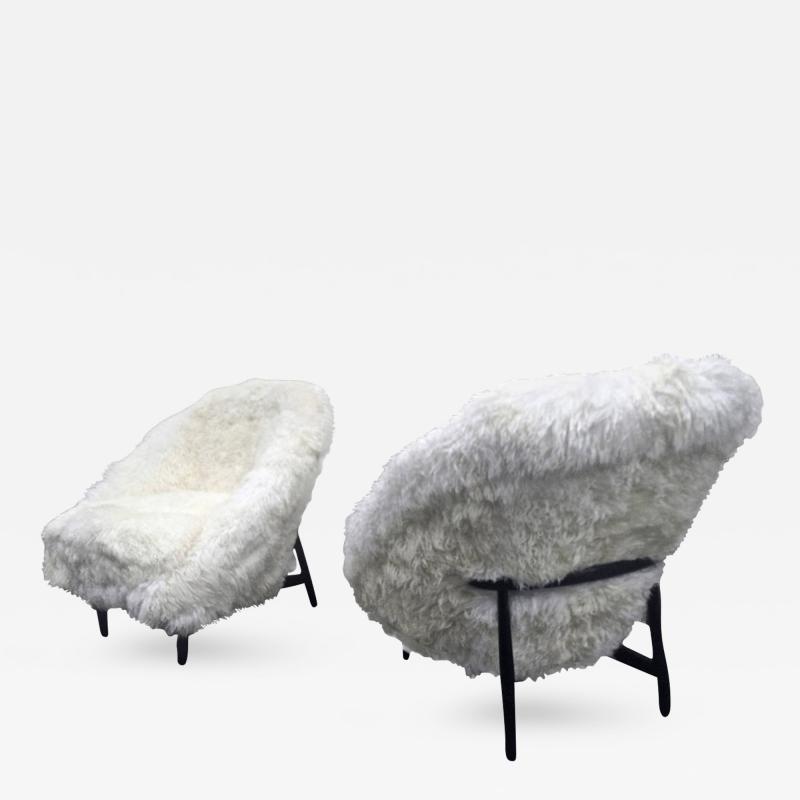 Theo Ruth Theo Ruth for Artifort 1950s Chairs Newly Covered in Sheep Fur