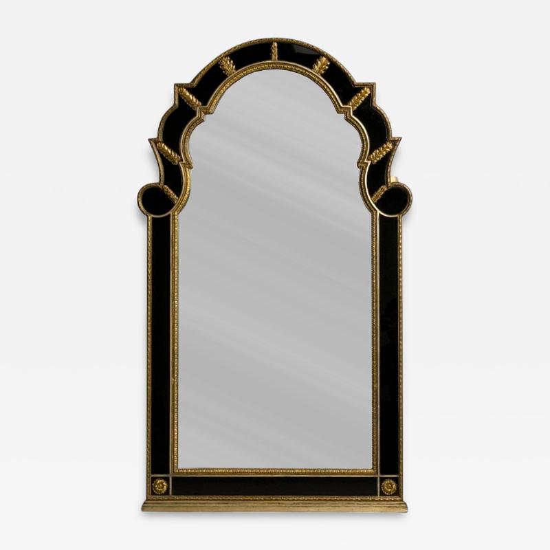 Theodore Alexander Theodore Alexander Queene Anne Style Wall Mirror Black Glass Gilt Metal