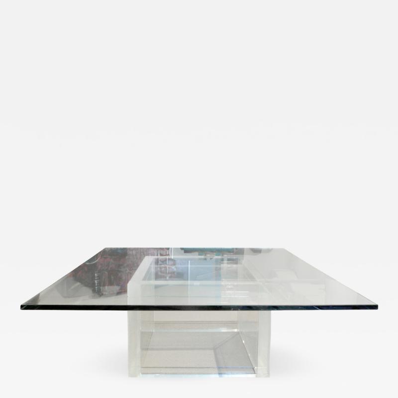 Thick Lucite Coffee Table with Glass Top 1970s