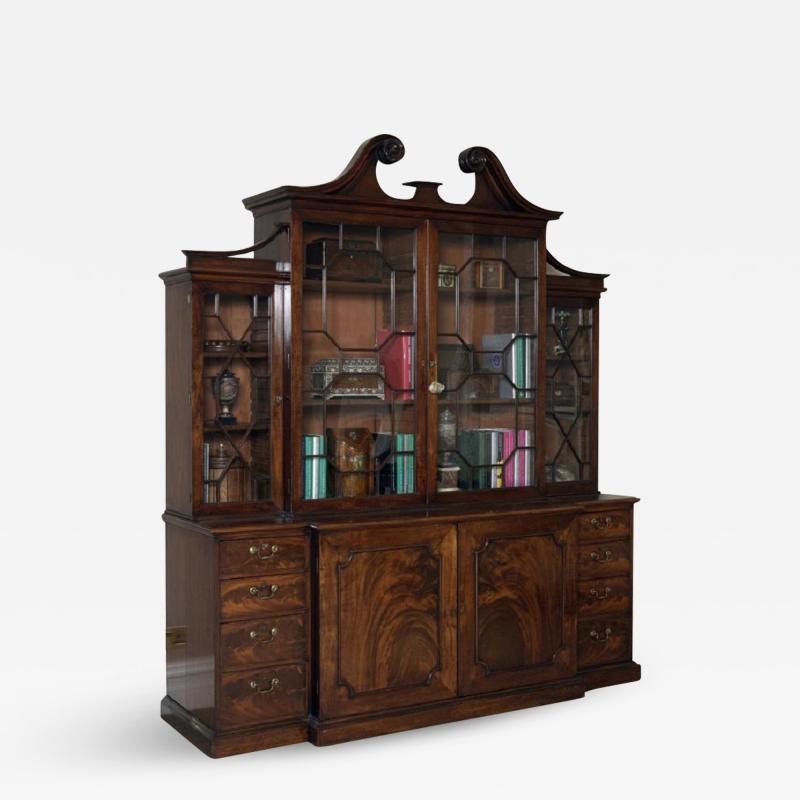 Thomas Chippendale Antique English Fine Georgian Period Library Mahogany Breakfront Bookcase