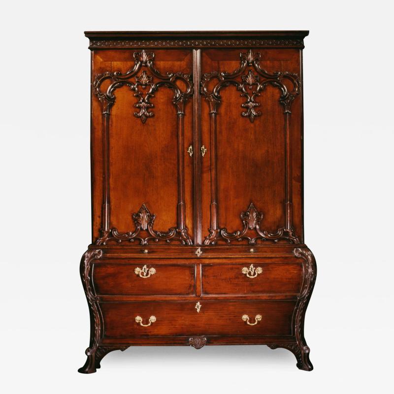 Thomas Chippendale MAHOGANY BOMBE LINEN PRESS TO A DESIGN BY THOMAS CHIPPENDALE OF 1754