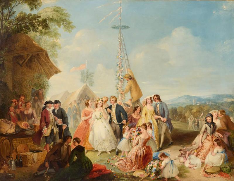 Thomas Clater Oil Painting of a Village Maypole Celebration by Thomas Clater