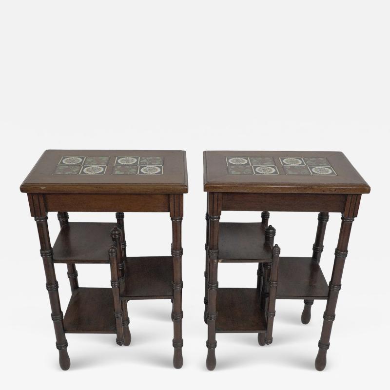 Thomas Jeckyll Thomas Jeckyll A Pair of Anglo Japanese Side Tables Inset with Sunflower Tiles