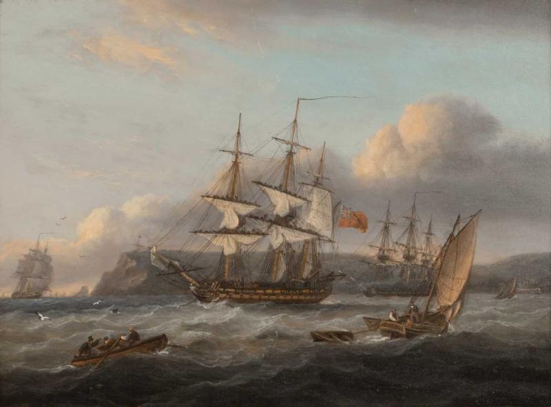 Thomas Luny HMS Bellerophon leaving Torbay with defeated Emperor Napoleon aboard