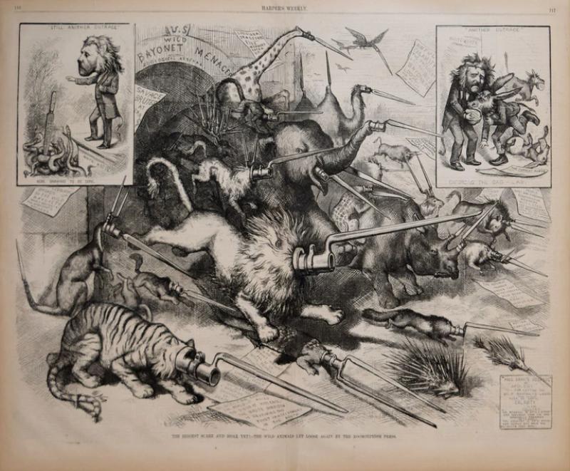 Thomas Nast THE BIGGEST SCARE AND HOAX YET THE WILD ANIMALS LET LOOSE AGAIN