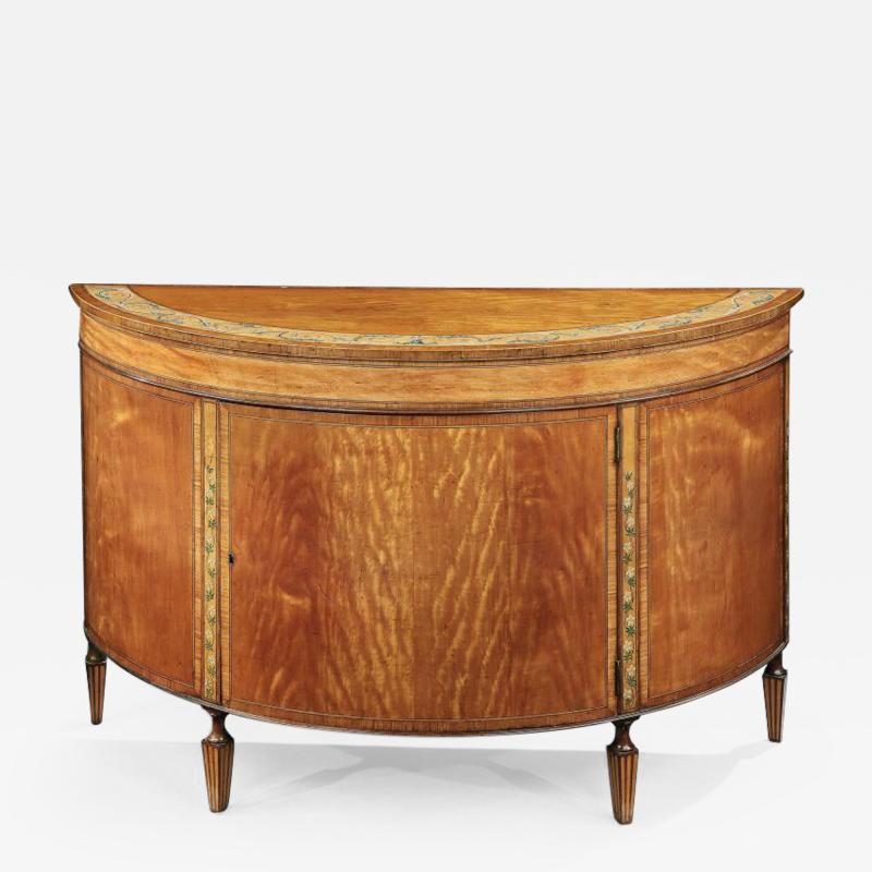 Thomas Sheraton 18th Century George III Period Sheraton Satinwood Demi Lune Commode Sidetable