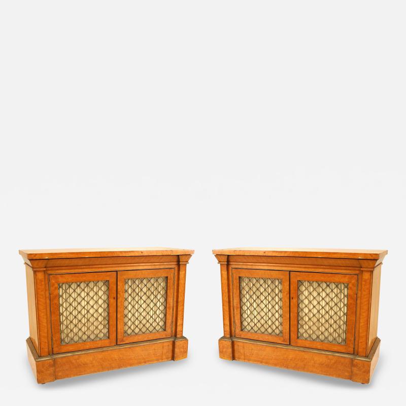 Thomas Sheraton Pair of English Regency Satinwood Side Cabinets