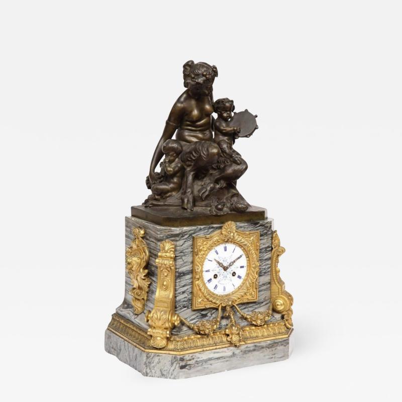 Thomire Cie French Gilt and Patinated Bronze and Marble Figural Mantel Clock