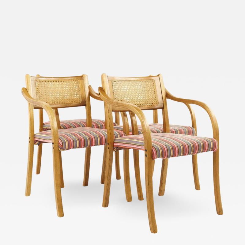 Thonet Style Mid Century Rattan and Bentwood Arm Chairs Set of 4