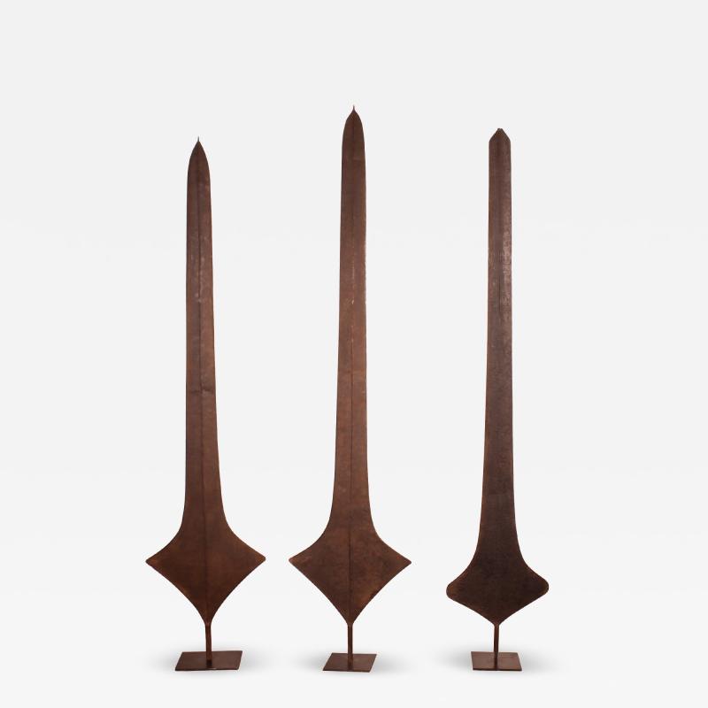 Three African Topoke Sword Currency On Custom Stands