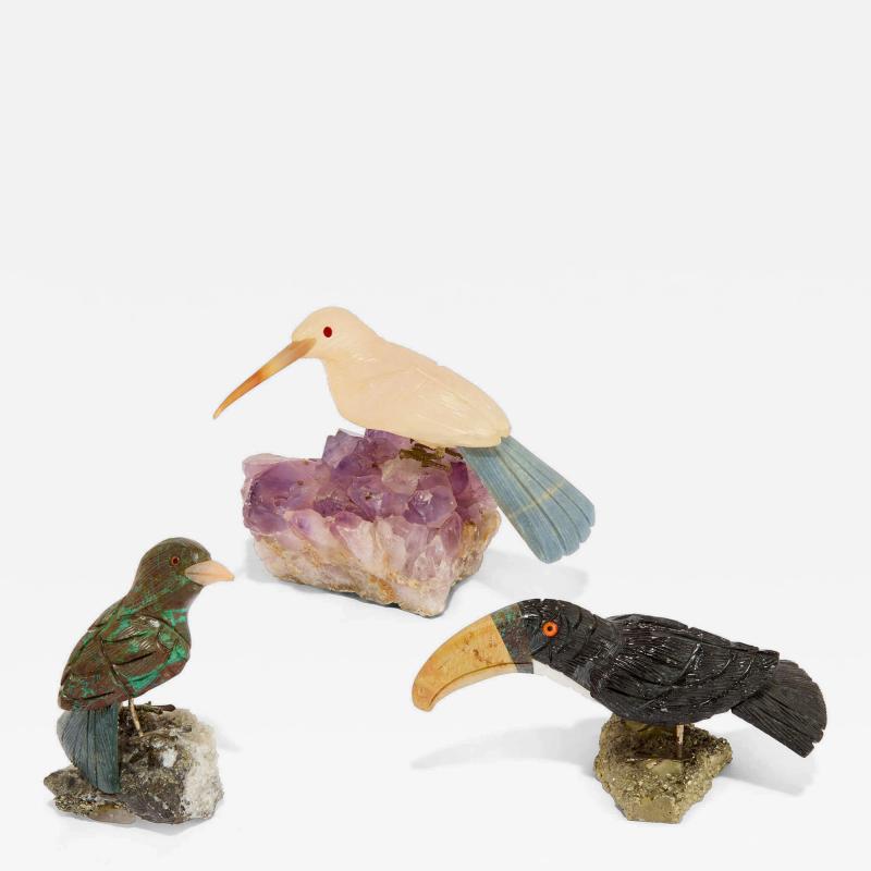 Three Gemstone and Hardstone Models of Exotic Birds