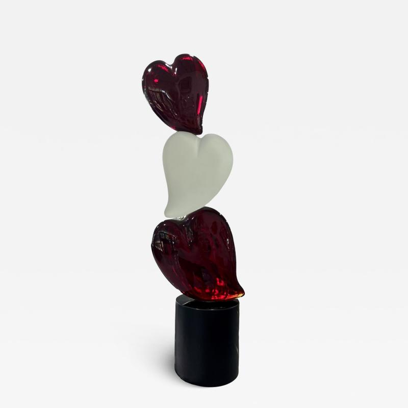 Three Hearts Murano Sculpture by A Barbaro