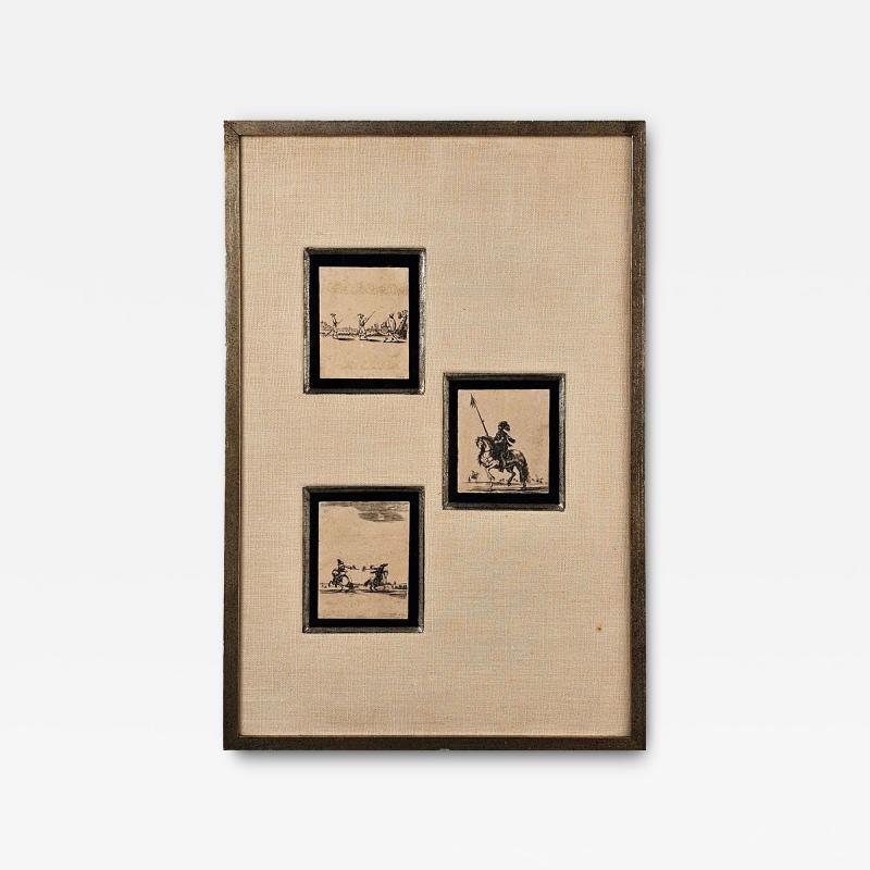 Three Miniature Drawings Framed as One Italy circa 1800