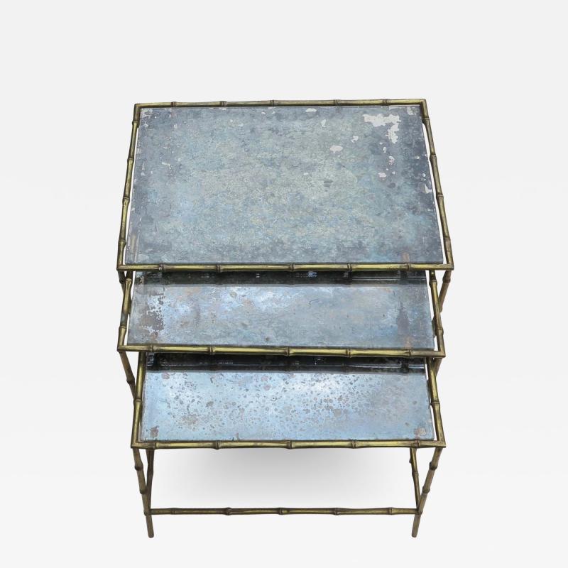 Three Nesting Tables with Oxidized Mirror Top