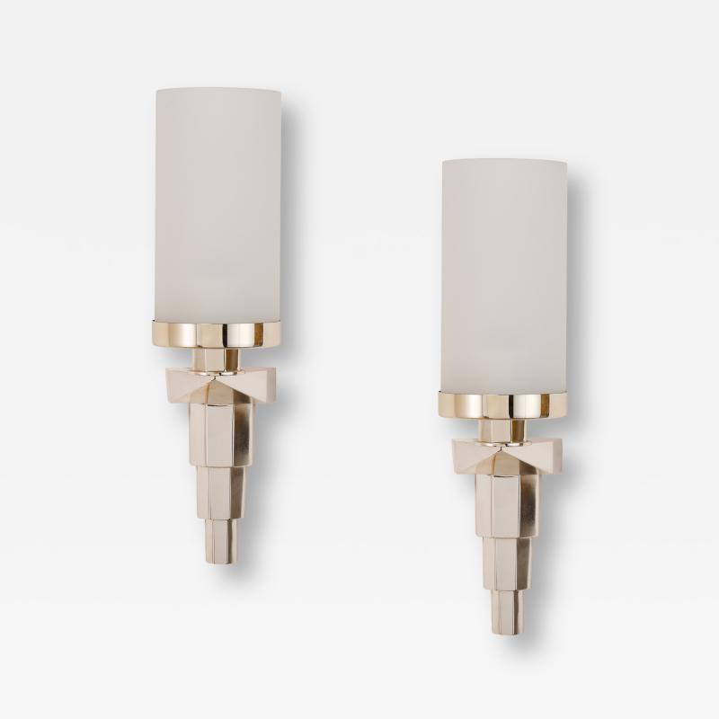 Three Pair Narrow Silvered Bronze French Sconces 1930s