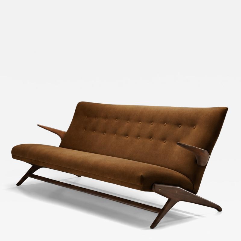 Three Seater Sofa in Brown Mohair Denmark 1950s