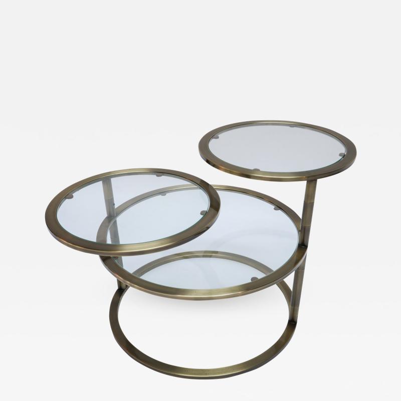 Three Tiered Brass Coffee Side Table with Adjustable Shelves