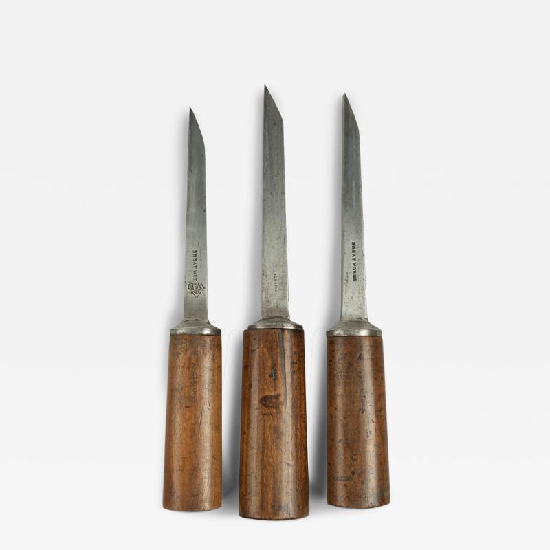 Three mortice chisels all with sturdy ash handles by Sorby Co